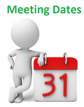 Cartoon image of a person leaning against a calendar. Click on the image to see when our meetings are.
